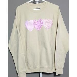 Ripple Junction Pattern Heart Sweater Valentines Day Shirt Size L Beige Crewneck